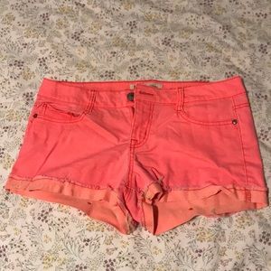 Hot pink cut off LEI shorts
